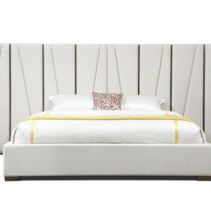 Modrest Nixa - Terciopelo beige moderno + cama de bronce cepillado + mesitas de noche de abedul