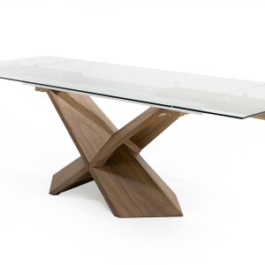 Modrest Scott - Mesa de comedor moderna extensible de nogal y vidrio de 70,5"/106"