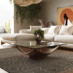 Modrest - Mesa de centro cuadrada moderna Sunset de nogal