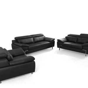 Divani Casa Grange - Conjunto moderno de sofás de cuero negro