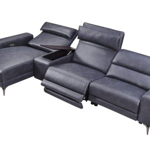 Divani Casa Laramie - Seccional moderno de cuero vegano gris carbón orientado hacia la izquierda con sillones reclinables eléctricos