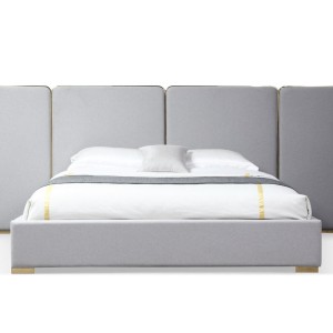 Modrest Athena & Rothsay - Juego de recámara moderno de tela gris + wengué + dorado