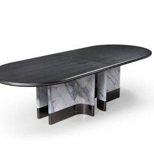 Modrest Renfew - Mesa de comedor ovalada moderna de roble negro + mármol sintético