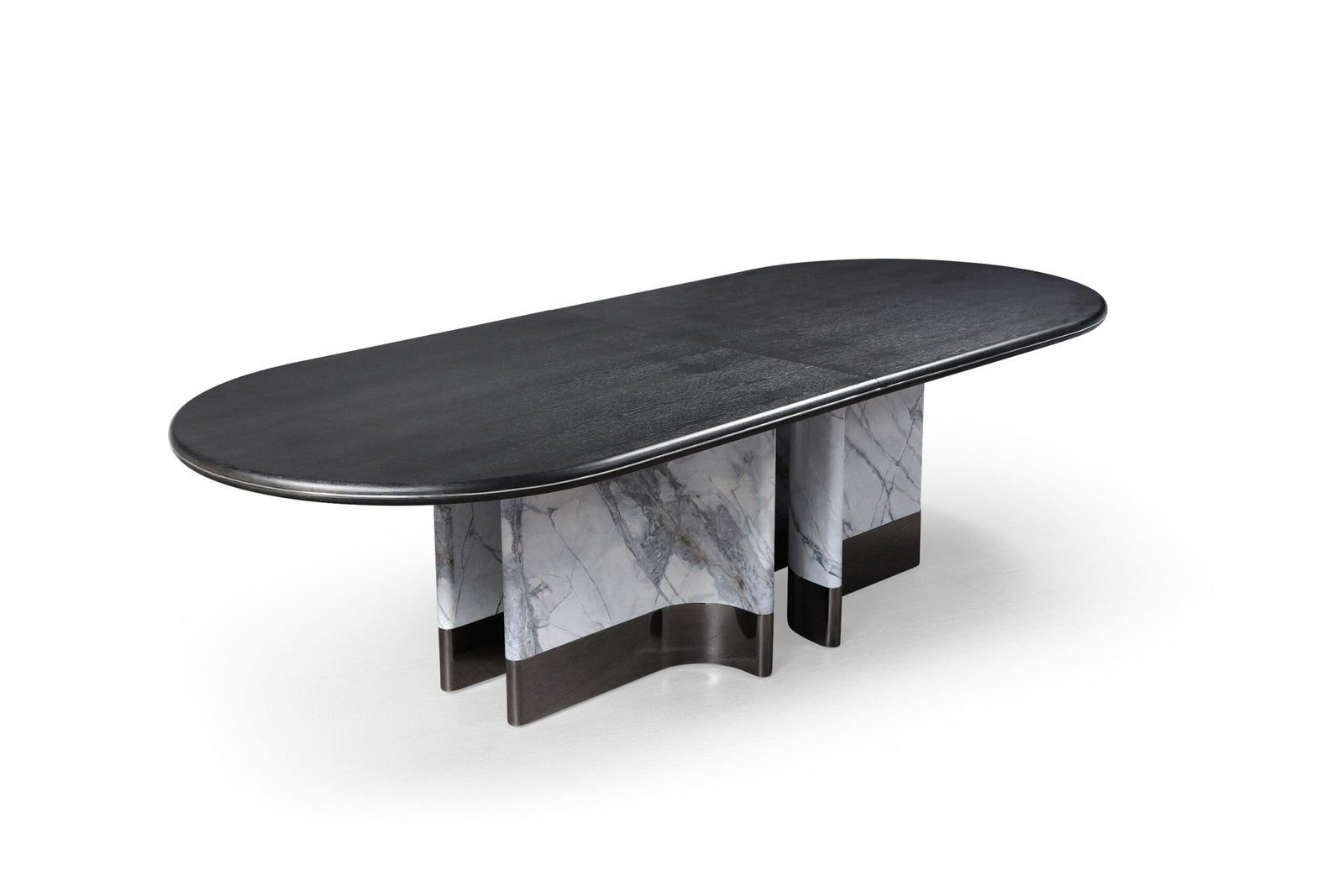 Modrest Renfew - Mesa de comedor ovalada moderna de roble negro + mármol sintético