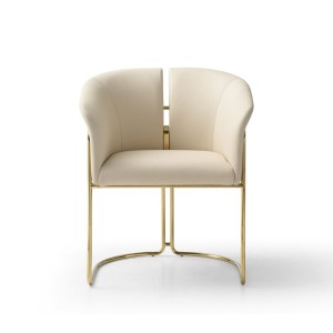 Modrest Renfew - Silla de comedor moderna de cuero vegano beige + champán dorado
