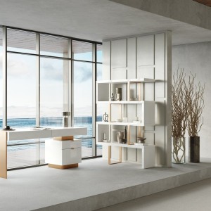 Modrest Trahan - Escritorio de oficina moderno en blanco brillante y oro cepillado