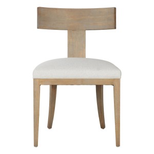Modrest Fabien - Silla de comedor moderna de lino beige + madera de mediados de siglo (juego de 2)