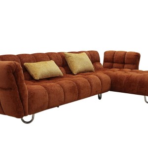 Divani Casa Jacinda - Sofá seccional moderno de tela naranja quemado orientado hacia la derecha + 2 almohadas amarillas