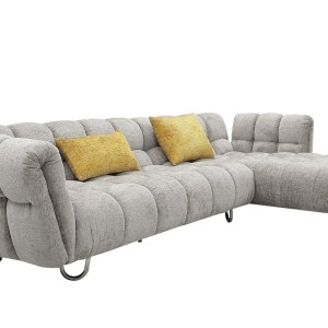 Divani Casa Jacinda - Sofá seccional moderno de tela gris orientado hacia la derecha con 2 almohadas amarillas