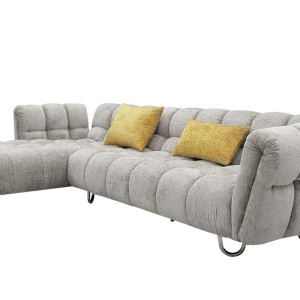 Divani Casa Jacinda - Sofá seccional moderno de tela gris orientado hacia la izquierda con 2 almohadas amarillas