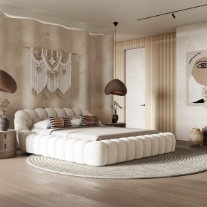 Divani Casa Yolonda - Recámara moderna de tela color blanco roto