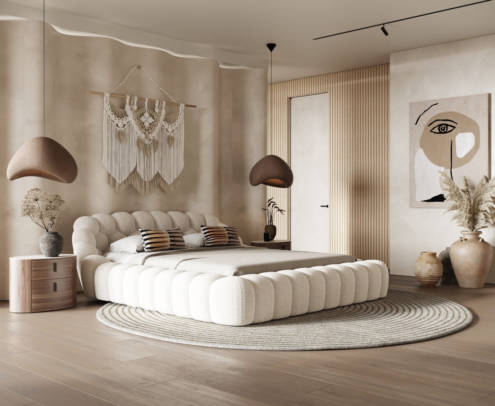 Divani Casa Yolonda - Recámara moderna de tela color blanco roto