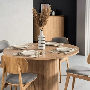 Modrest Miami - Mesa de comedor redonda moderna de roble natural con extensión