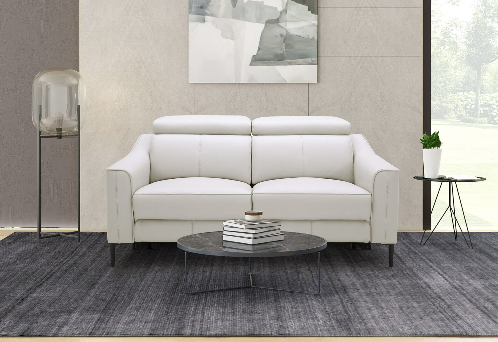 Divani Casa Eden - Sofá de dos plazas moderno de cuero blanco con 2 sillones reclinables - Image 3