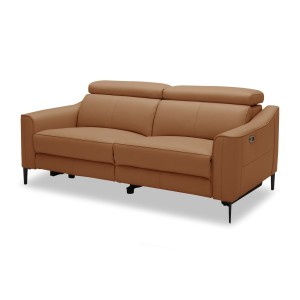 Divani Casa Eden - Sofá moderno de cuero camel con 2 sillones reclinables