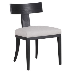Modrest Fabien - Silla de comedor moderna de lino beige de mediados de siglo + silla de comedor de nogal negro (juego de 2)