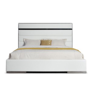 Modrest Cartier - Juego de recámara moderno de cuero vegano blanco + acero inoxidable