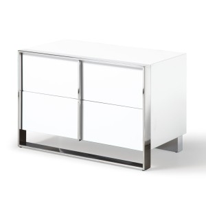 Modrest Cartier - Mesita de noche moderna blanca + acero inoxidable