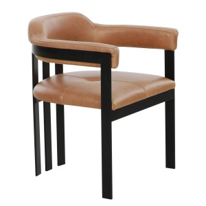 Modrest Hazen - Silla de comedor moderna de cuero camel + hierro negro