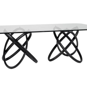 Mesa de comedor Modrest Mason moderna de vidrio y fresno negro