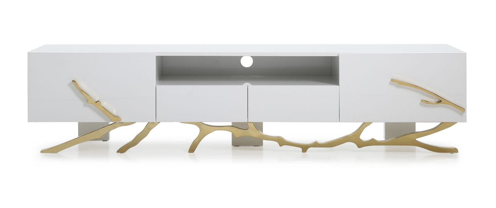 Mueble para TV Modrest Legend moderno blanco y dorado de 79" - Image 3