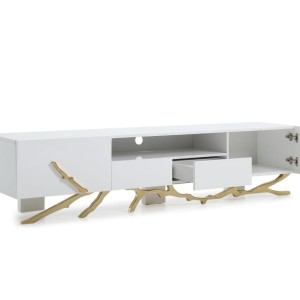 Modrest Legend - Mueble para TV moderno en oro blanco, 87" de ancho