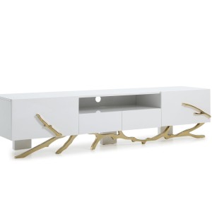 Mueble para TV Modrest Legend moderno blanco y dorado de 79"