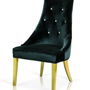 Silla de comedor Charlotte de terciopelo negro con patas doradas de A&X