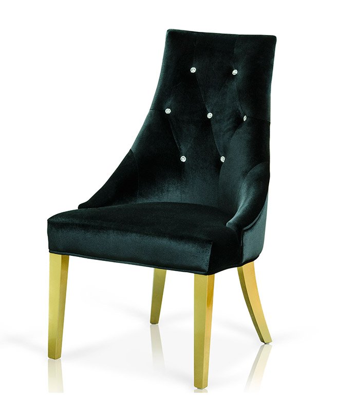 Silla de comedor Charlotte de terciopelo negro con patas doradas de A&X