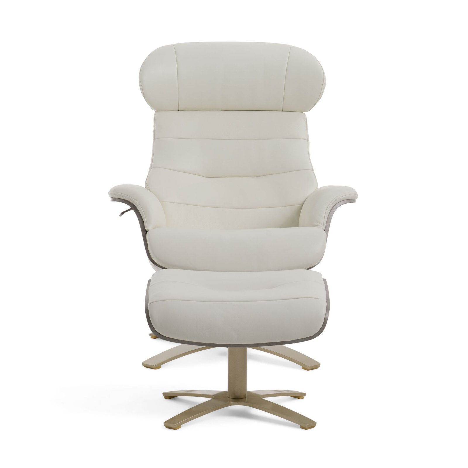 Divani Casa Abrons – Sillón y otomana de cuero gris claro moderno de mediados de siglo