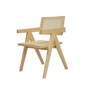 Silla de comedor Modrest Aurora moderna de ratán claro y fresno natural