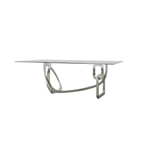 Mesa de comedor moderna Modrest Adelaide de acero inoxidable y vidrio