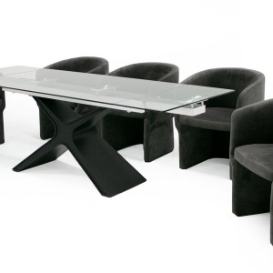 Modrest Adler - Mesa de comedor moderna extensible de vidrio negro de 63"/94,5"
