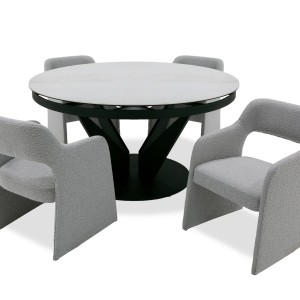 Modrest Alberta - Mesa de comedor ovalada extensible moderna de cerámica en blanco y negro de 59"/86,5"