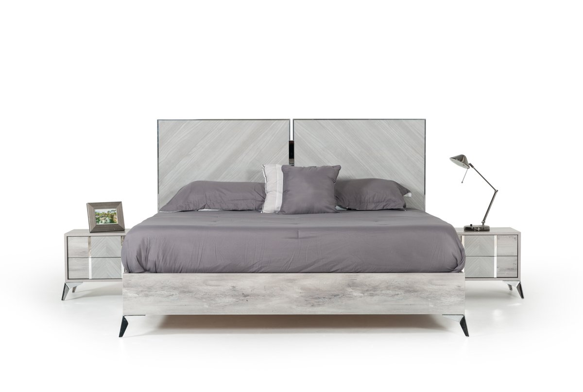 Juego de cama italiana moderna gris + 2 mesitas de noche Nova Domus Alexa