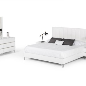 Nova Domus Angela - Juego de recámara italiano moderno de cuero ecológico blanco