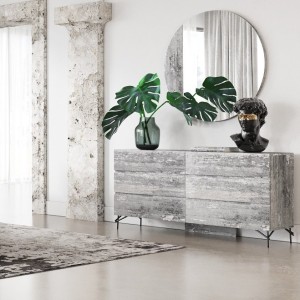 Nova Domus Aria - Espejo redondo italiano moderno multigris con textura