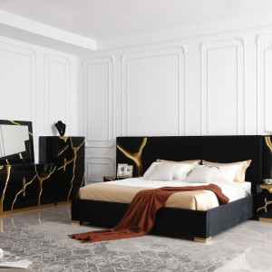 Modrest Aspen - Mesita de noche moderna, ancha, negra y dorada