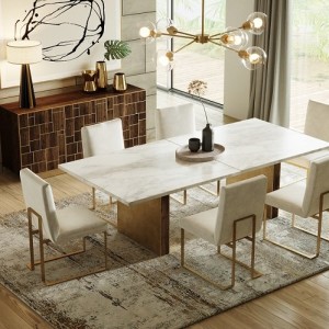 Modrest Auer - Mesa de comedor de mármol blanco y dorado