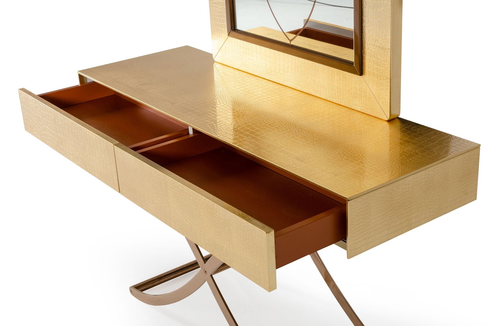 A&X Aversa – Mesa consola y espejo de cocodrilo dorado