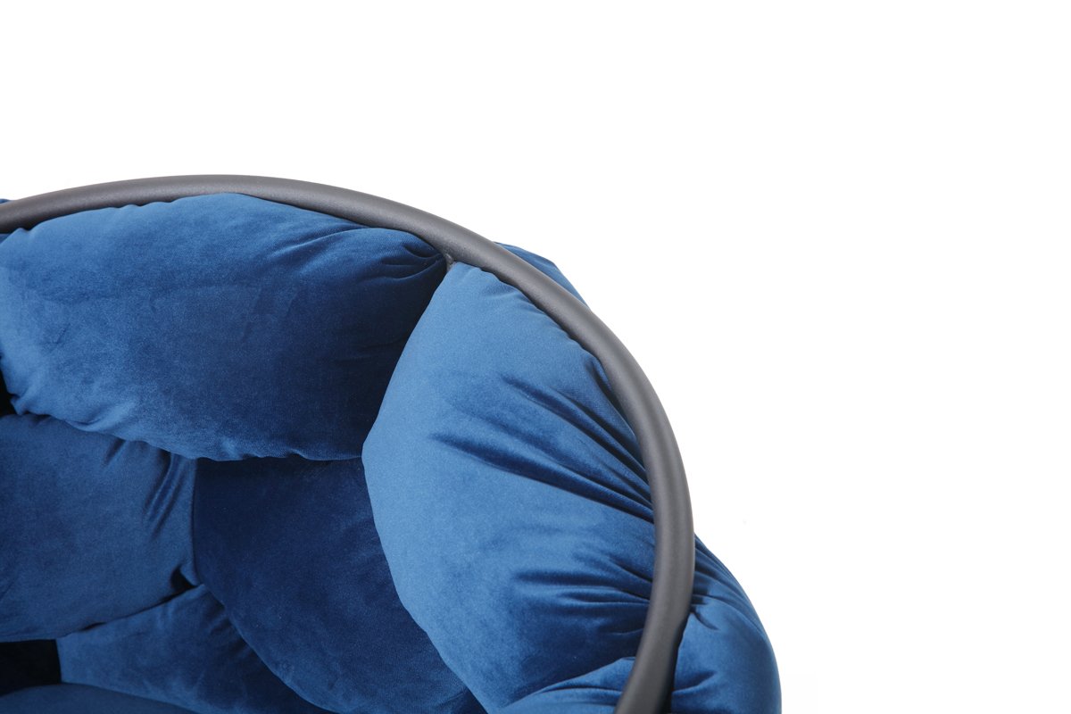 Silla de comedor Modrest Debra moderna de tela azul - Image 4