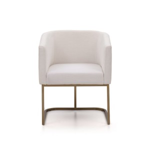 Silla de comedor Modrest Yukon moderna de tela blanca y latón antiguo