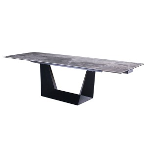 Modrest Baldwin - Mesa de comedor extensible moderna de cerámica gris y metal negro