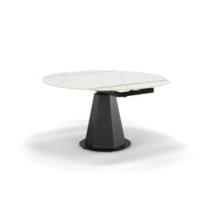 Modrest Barela - Mesa de comedor extensible moderna de cerámica en blanco y negro de 35,5"/53"