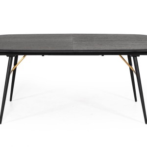 Mesa de comedor extensible Modrest Billy moderna de roble negro y dorado
