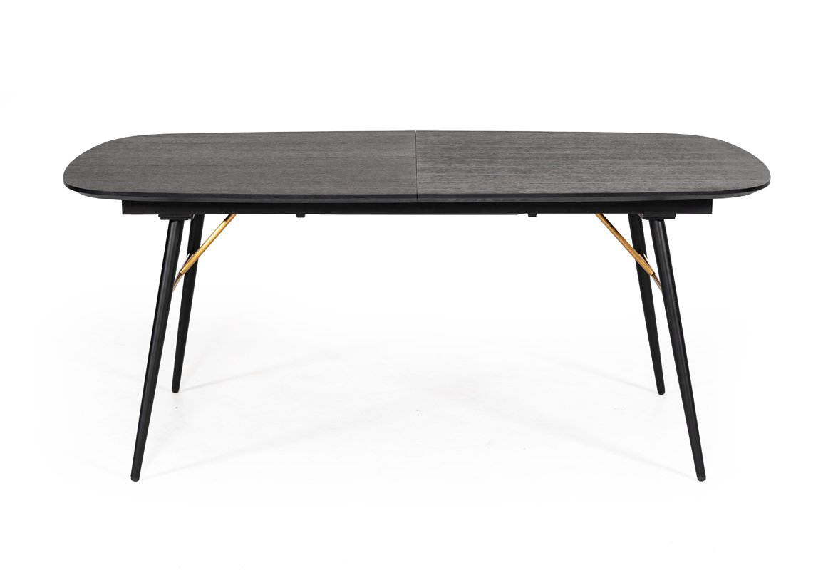 Mesa de comedor extensible Modrest Billy moderna de roble negro y dorado