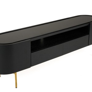 Modrest Bowie - Mueble para TV moderno de mediados de siglo de roble negro + latón