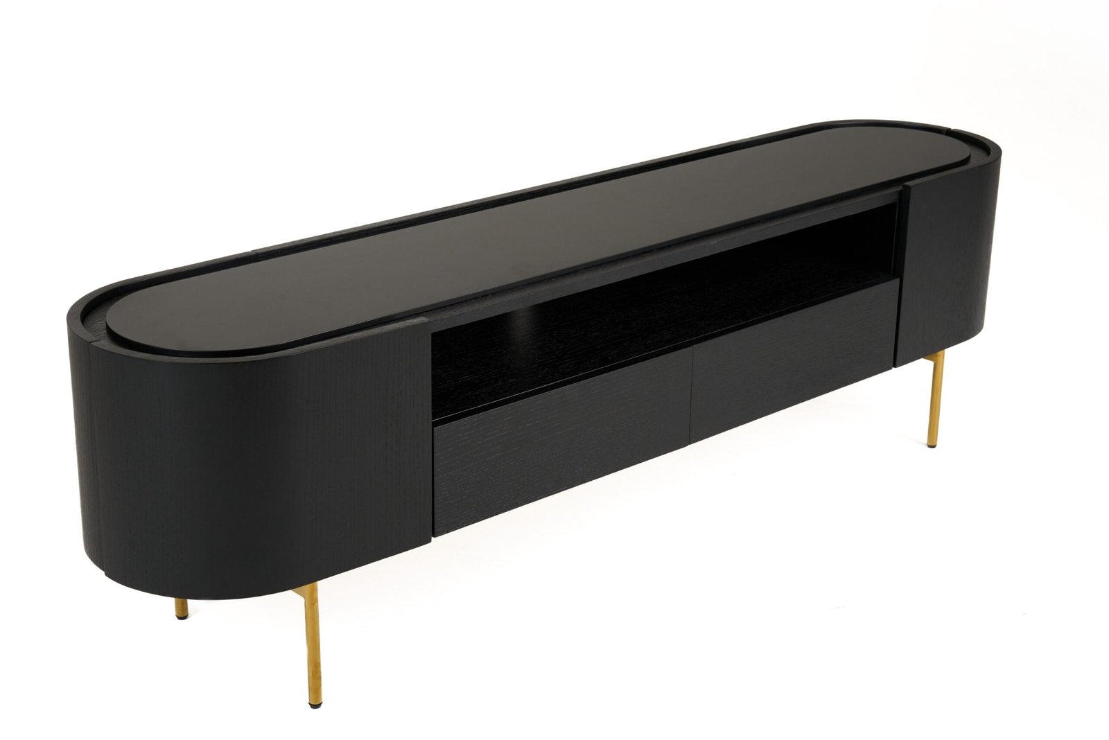 Modrest Bowie - Mueble para TV moderno de mediados de siglo de roble negro + latón