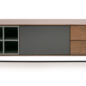 Mueble para TV Modrest Bronson moderno de mediados de siglo en nogal y gris