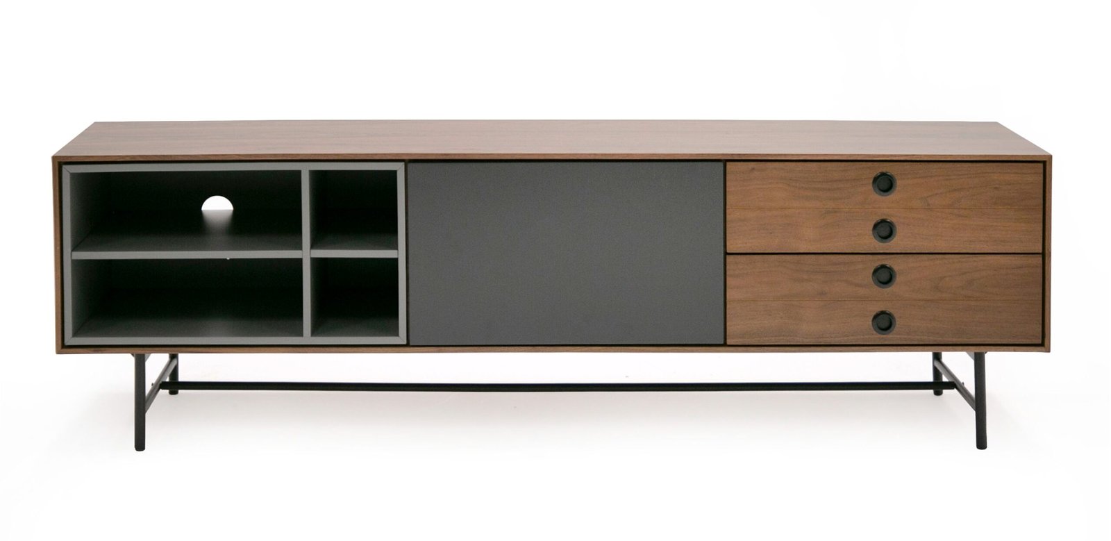 Mueble para TV Modrest Bronson moderno de mediados de siglo en nogal y gris